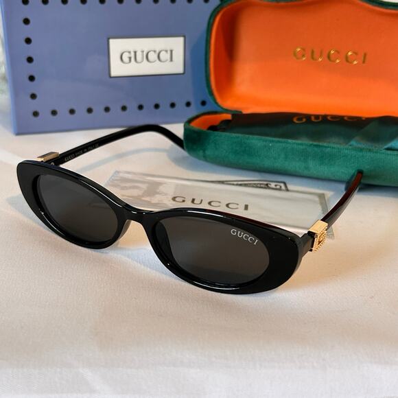 Gucci GG1680S 001 Black Oval Sunglasses Unisex New Authentic - Picture 4 of 10